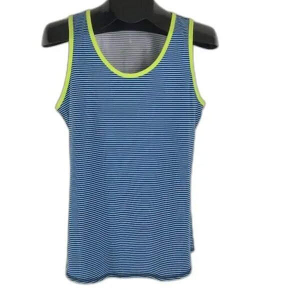 LANDS END Tank Top Blue Stripes Highlighter Yellow Sleeveless Womens XL - Picture 7 of 13